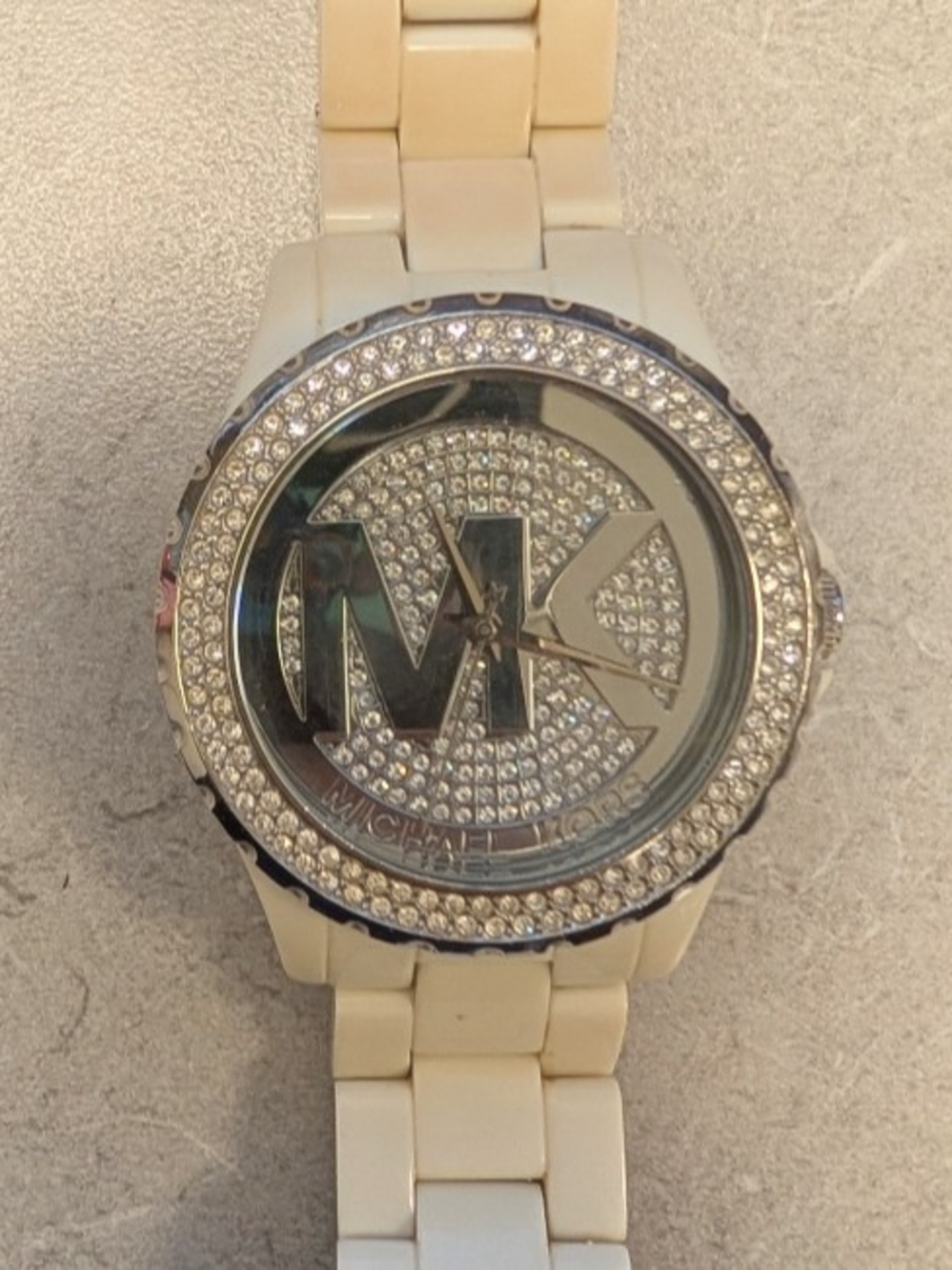 Michael Kors Working White Crystal Logo Accent Women's Watch